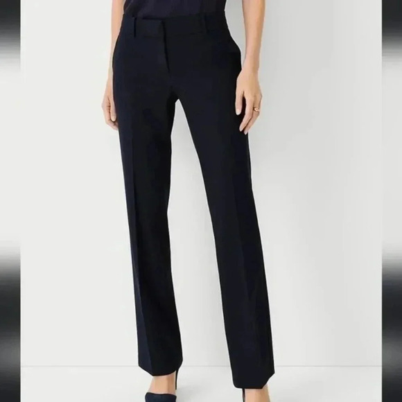 ANN TAYLOR | The Trouser Dark Navy Blue Mid Rise Straight Leg Fitted - Picture 1 of 5